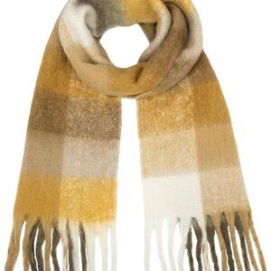 Cozy Plaid Wool Scarf in Mustard, Gray, and Brown